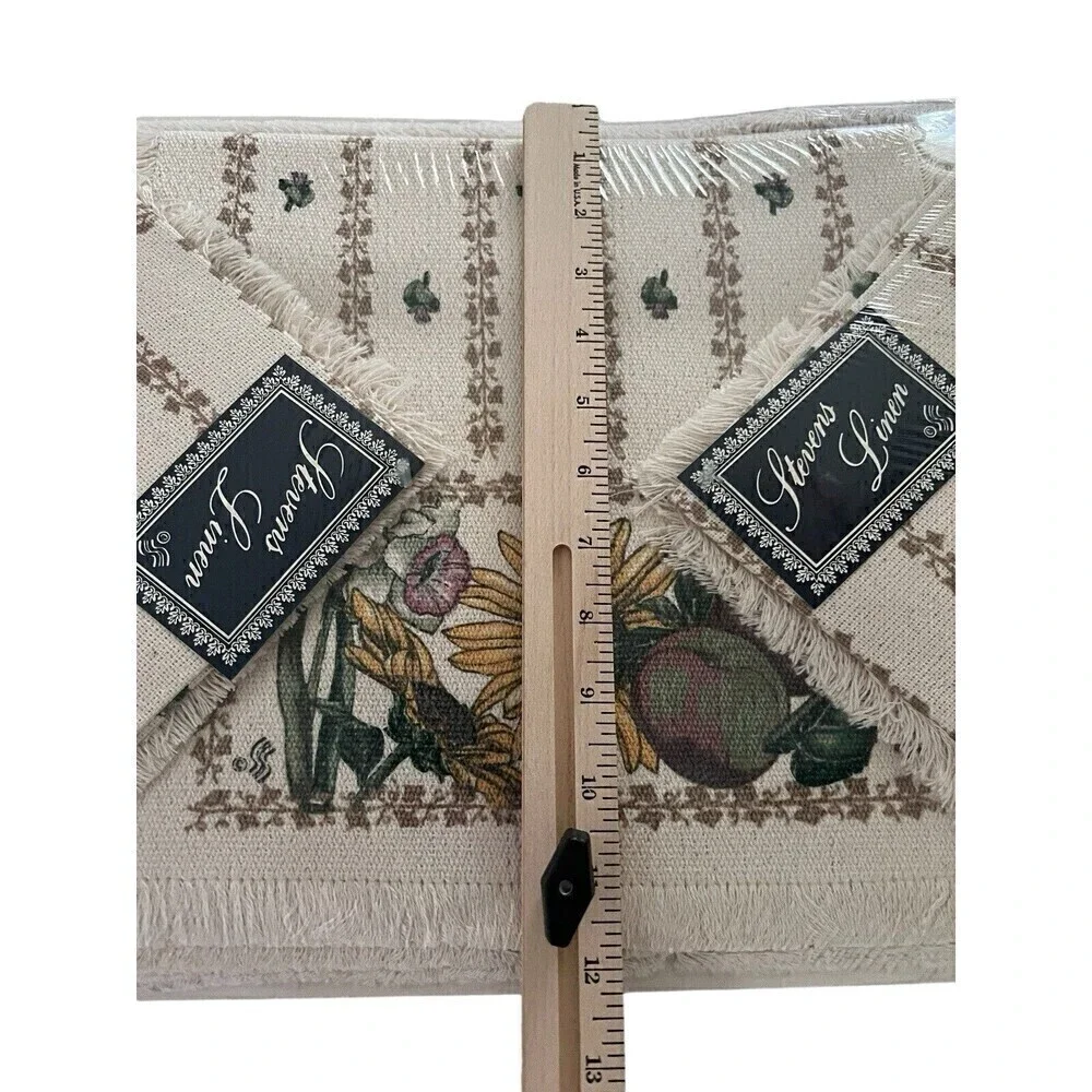Vintage Stevens Linen Placemats Napkins Cup Towel Original Packaging Flowers